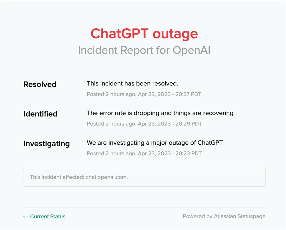 1097 名用户报告 ChatGPT 使用出现问题  OpenAI 现已修复