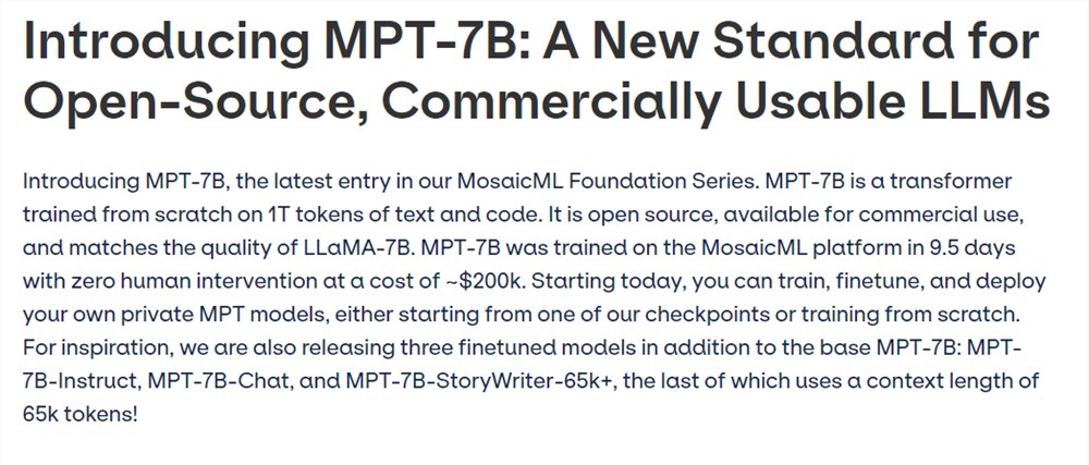 MosaicML和Together推出可商用开源大模型 性能不输LLaMA