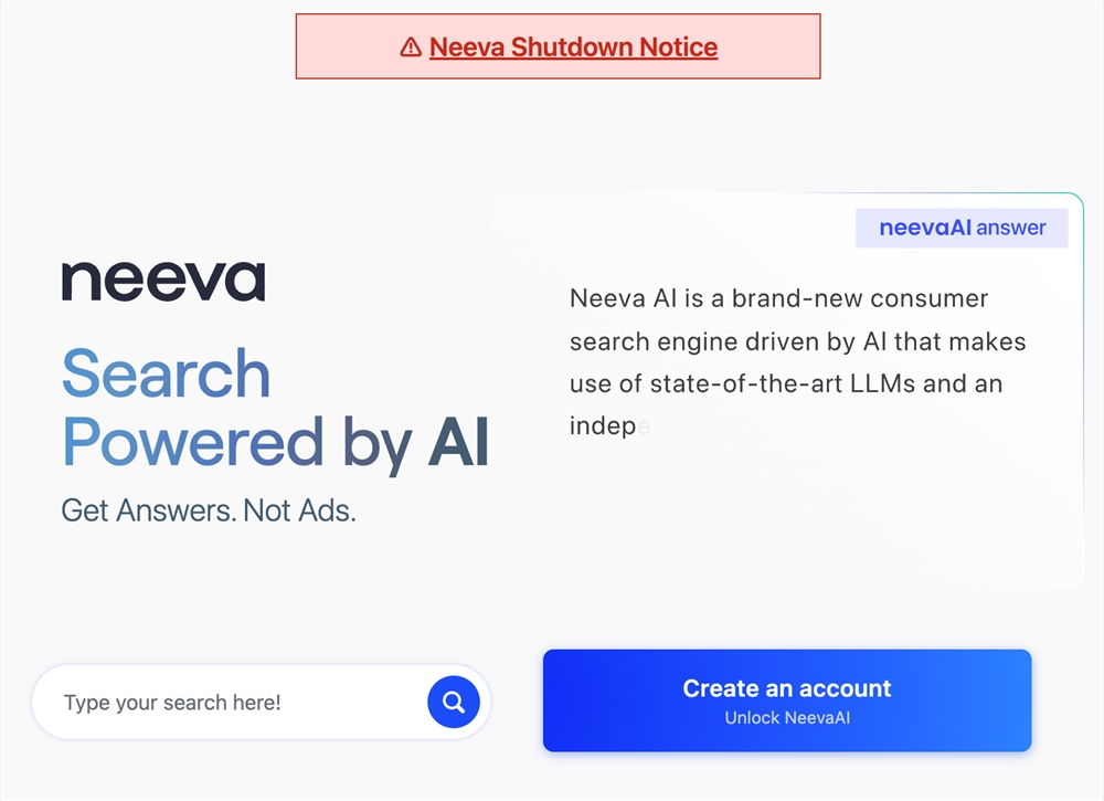 挑战谷歌的 Neeva 搜索引擎将于 6 月 2 日关闭：重点转向 AI 领域