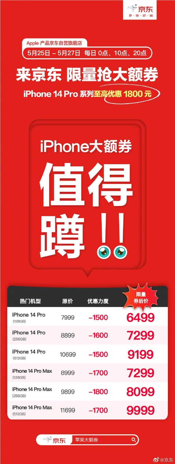 京东618上线“苹果大额券” iPhone14Pro 系列至高优惠1800元
