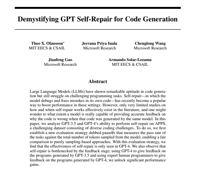 MIT微软证实GPT-4具备自我纠错能力 较弱的模型则没有这种能力