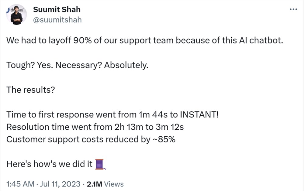 打工人又被 AI “误伤”！印度 CEO：“我裁了 90% 的技术支持团队，都外包给了 AI”