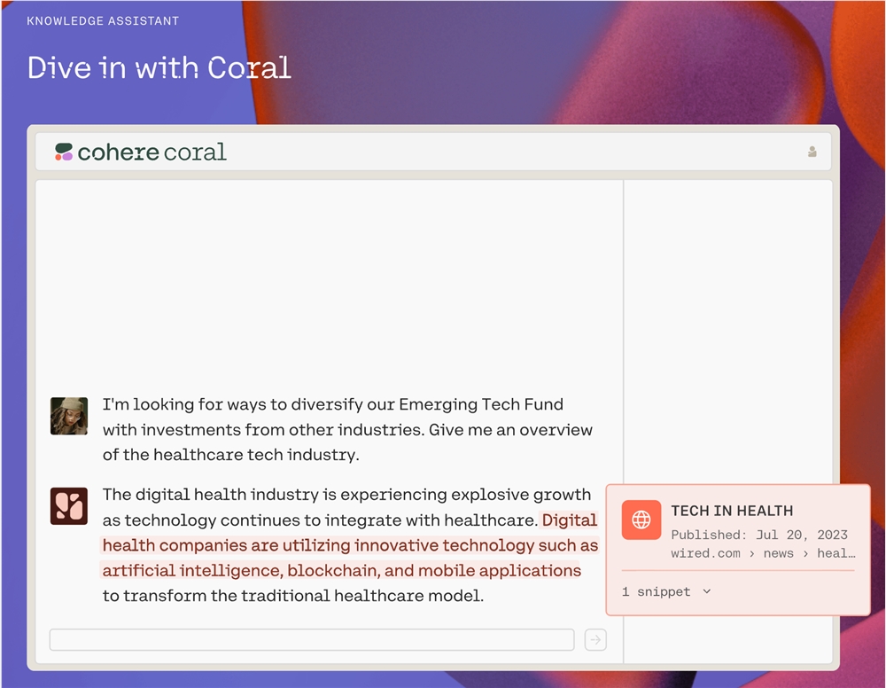 Cohere 发布 AI 知识助手 Coral：专为企业业务使用设计