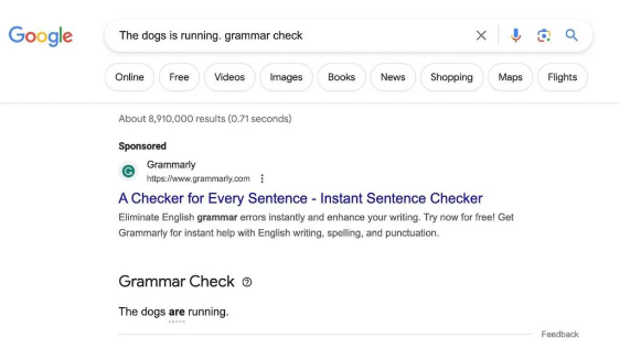 谷歌搜索推出AI语法检查器 可更正错误句子