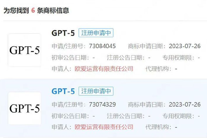 OpenAI在中国申请注册GPT-5商标
