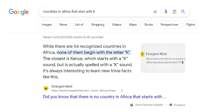 谷歌AI搜索功能在地理知识方面表现糟糕