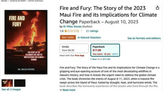 AI编写毛伊岛野火历史书籍成“亚马逊畅销书” 被指助长阴谋
