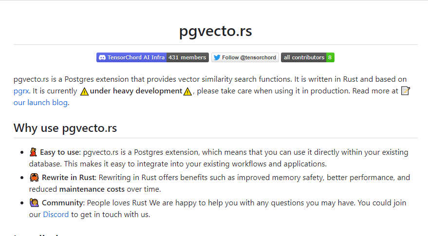 pgvecto.rs：提供矢量相似性搜索的Postgres扩展