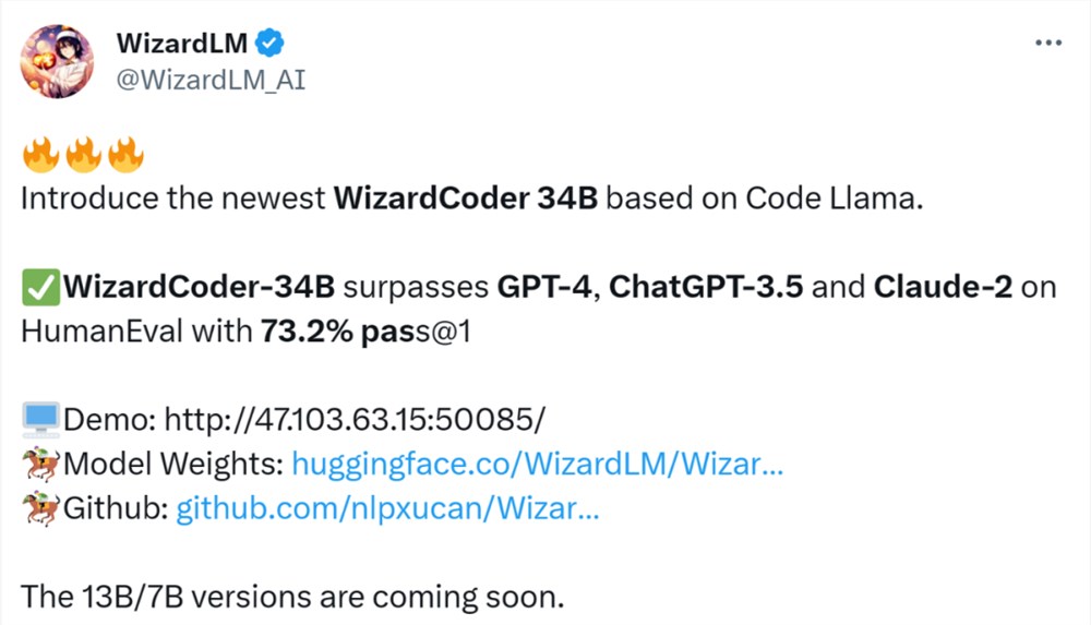 一次通过率73％，开源代码大模型WizardCoder超越最新GPT-4以外所有闭/开源模型