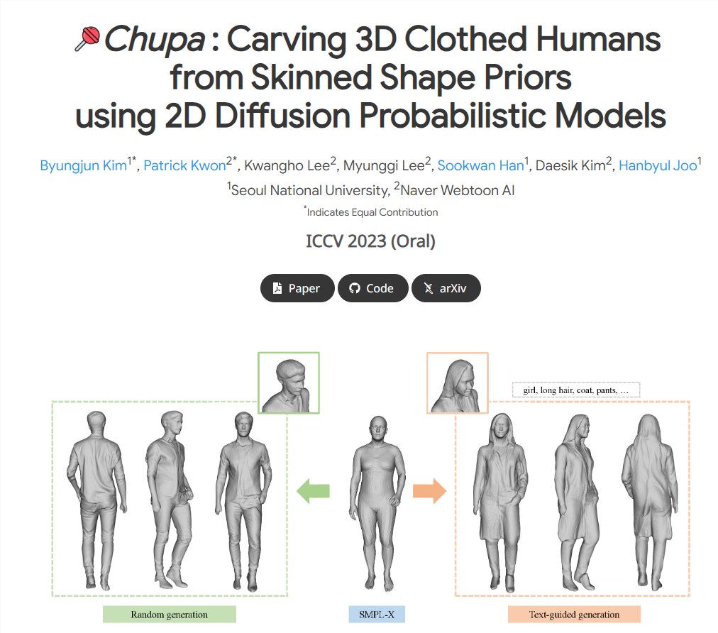 Chupa：使用 2D 扩散概率模型雕刻 3D 穿衣人体