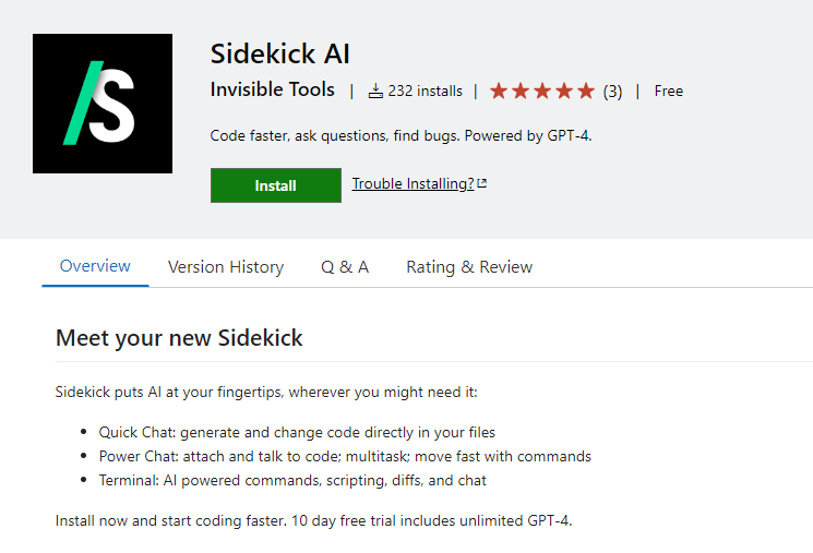 万能AI编程工具包插件Sidekick 提供个性化编程帮助
