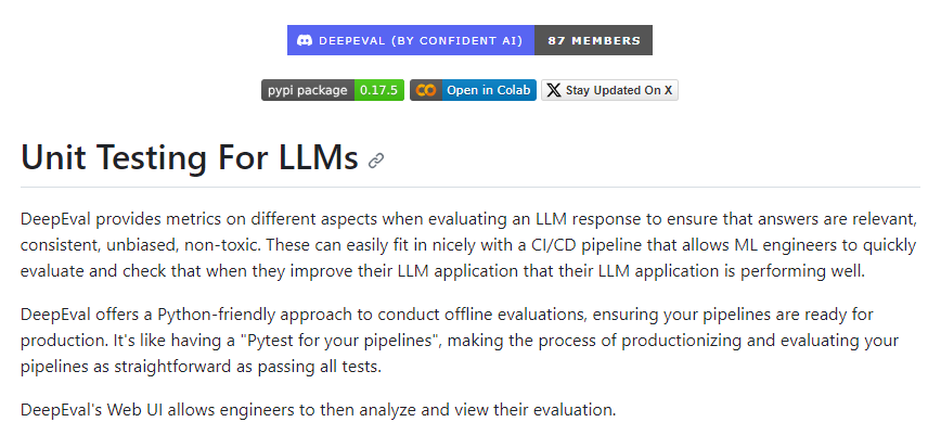 LLM评估测试框架DeepEval 可离线评估大模型性能