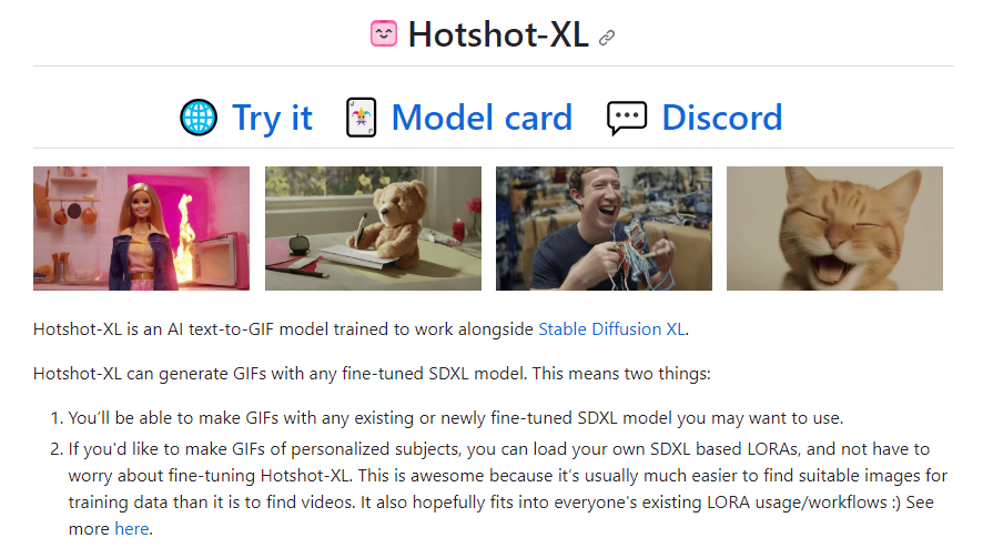 Hotshot-XL：无需高性能显卡也可体验文字生成动画