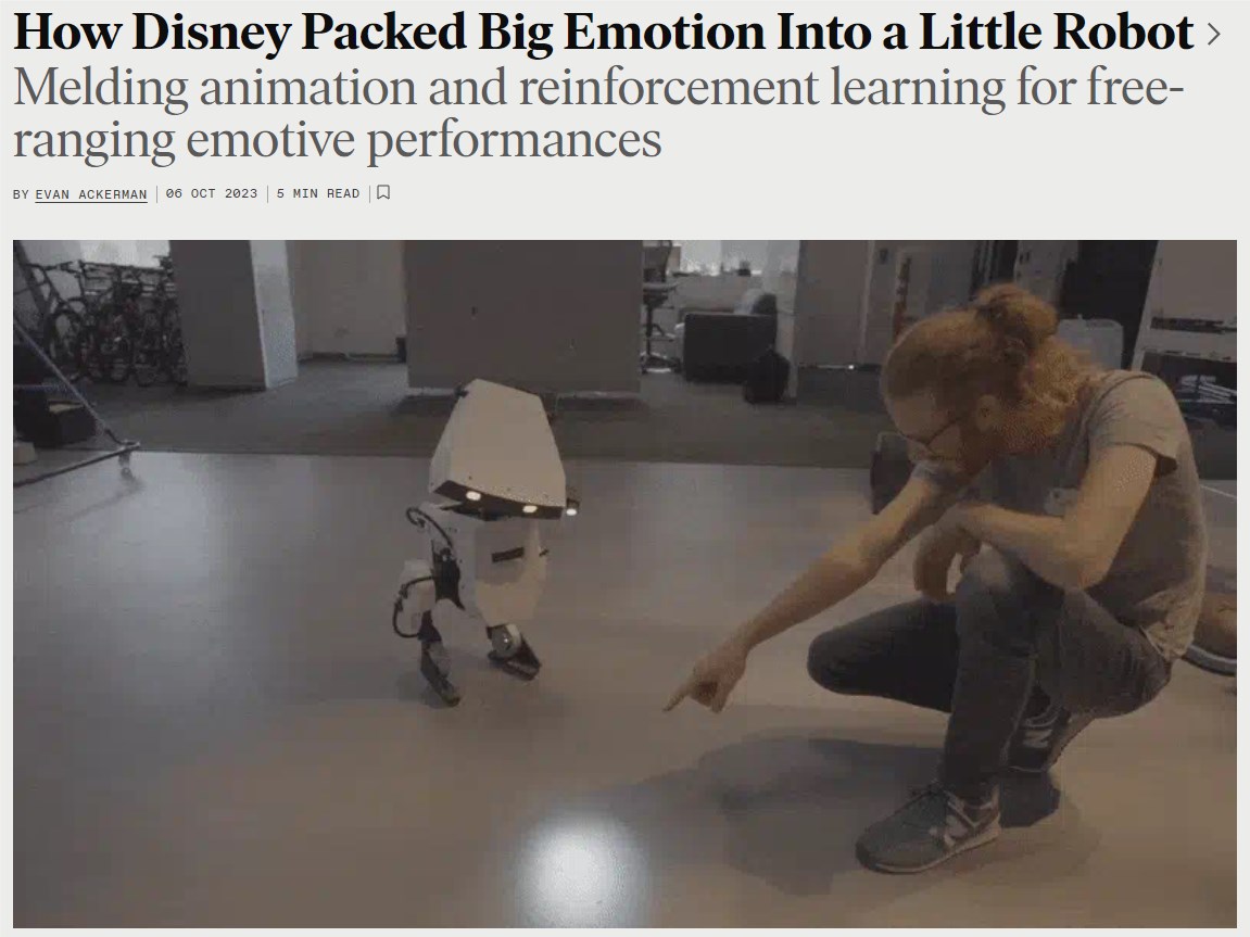 迪士尼玩起强化学习 开发带有情感的新型机器人