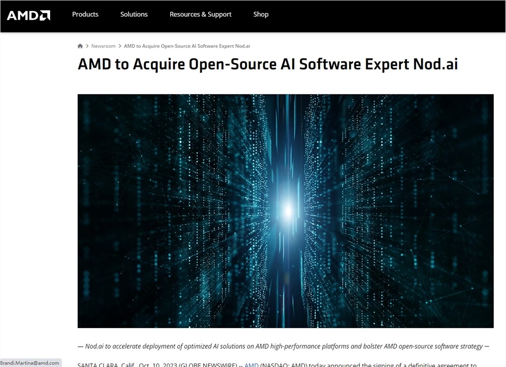 AMD收购人工智能软件公司 Nod.ai