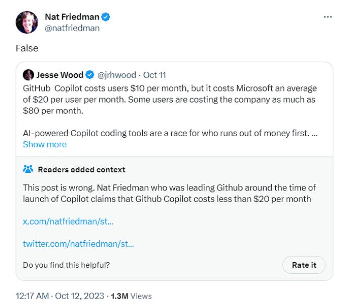 GitHub前CEO回应：Copilot服务亏损是假消息 暗示成本低于价格