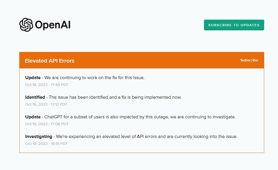 OpenAl官方API接口出现异常 官方回应：正在修复此问题
