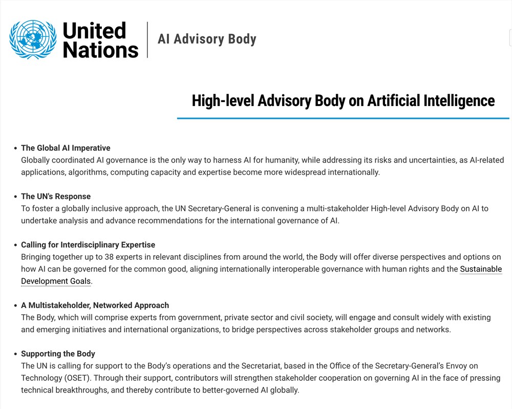 联合国秘书长宣布成立 39 人咨询顾问团队 以解决人工智能国际治理问题