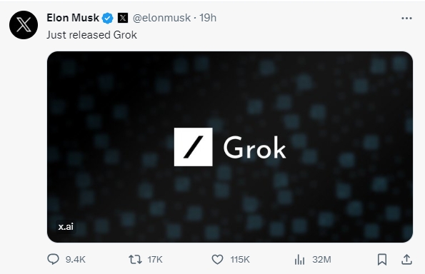 马斯克旗下xAI发布AI大模型产品“Grok” 可从推特获取最新信息