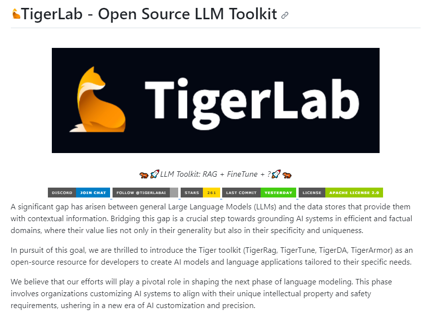 用于构建LLM应用程序的最小开源Python工具包TigerLab