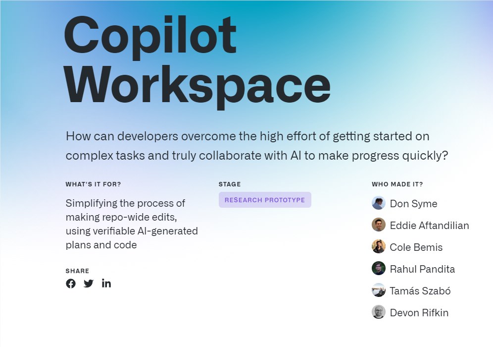 GitHub发布Copilot Workspace 开发者第二大脑来袭