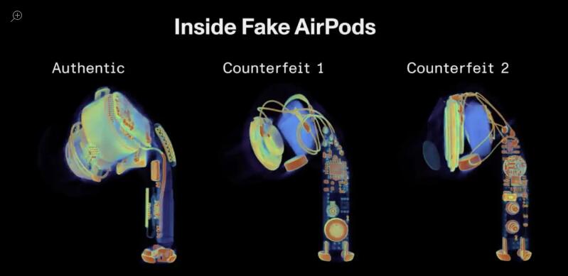 CT扫描揭示假冒AirPods为何音质如此糟糕