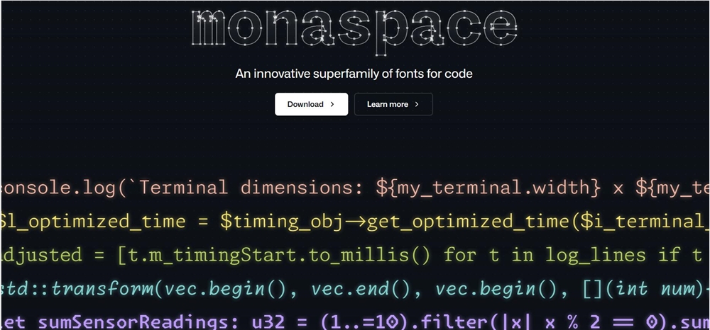 GitHub发布编程字体家族Monaspace 支持混合使用5款等宽字体
