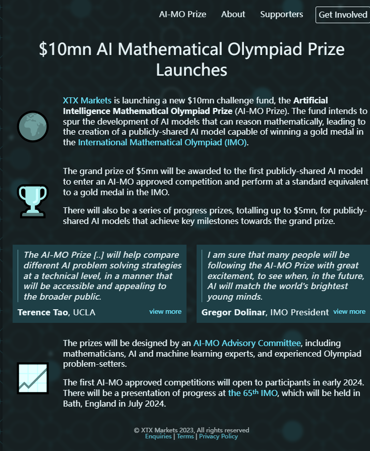 AI奥林匹克数学奖推出 奖金高达500万美元