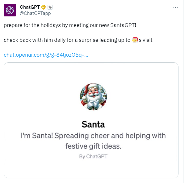 OpenAI推出SantaGPT 让AI帮你挑选圣诞礼物
