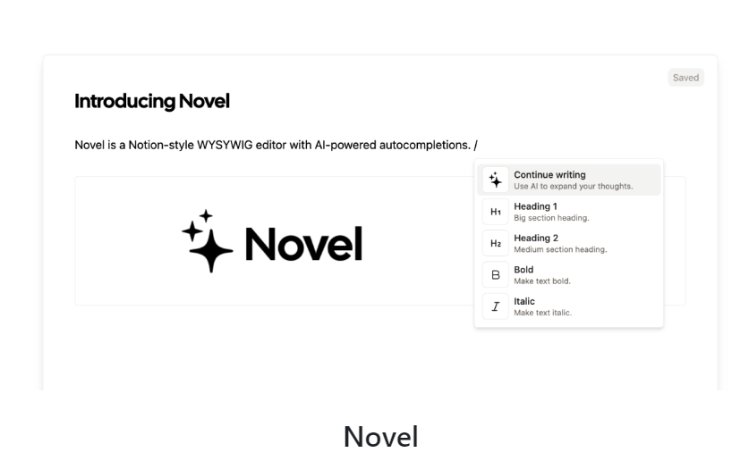 Novel：一款Notion风格编辑器 搭载强大AI智能自动补全功能