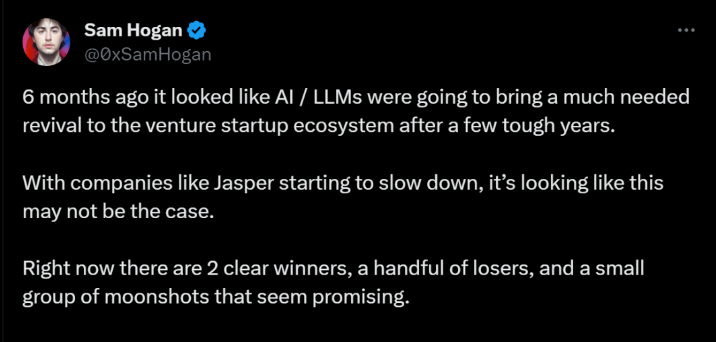 硅谷AI圈爆火热文：AIGC热潮退后，最大输家或为Jasper和VC