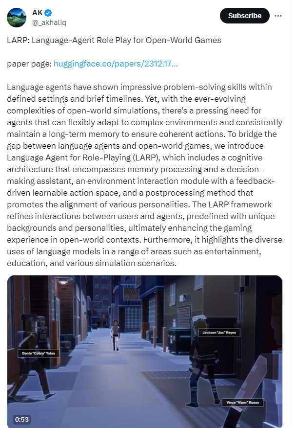 LARP：开放世界游戏的语言代理角色扮演