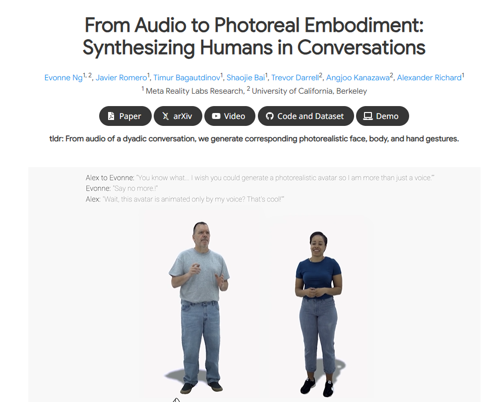 Meta AI发布炸裂项目audio2photoreal 可将音频生成全身逼真的虚拟人物形象