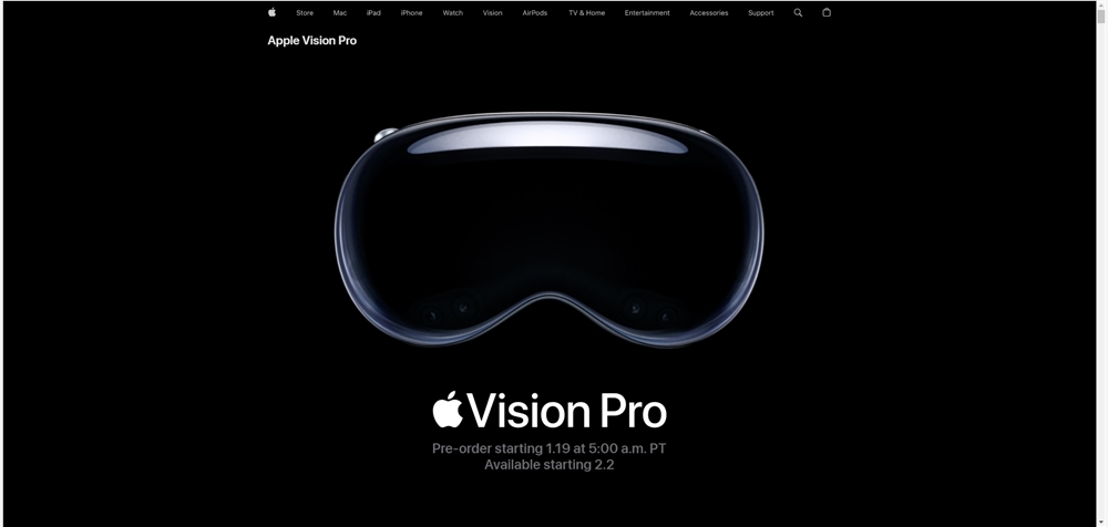 苹果头显Vision Pro将于2月2日在美国上市 价格3499美元