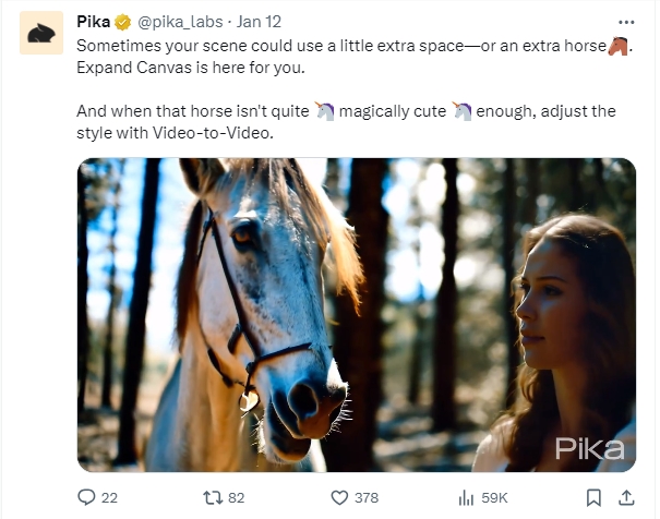 Pika推视频画面扩充功能 支持调整视频风格