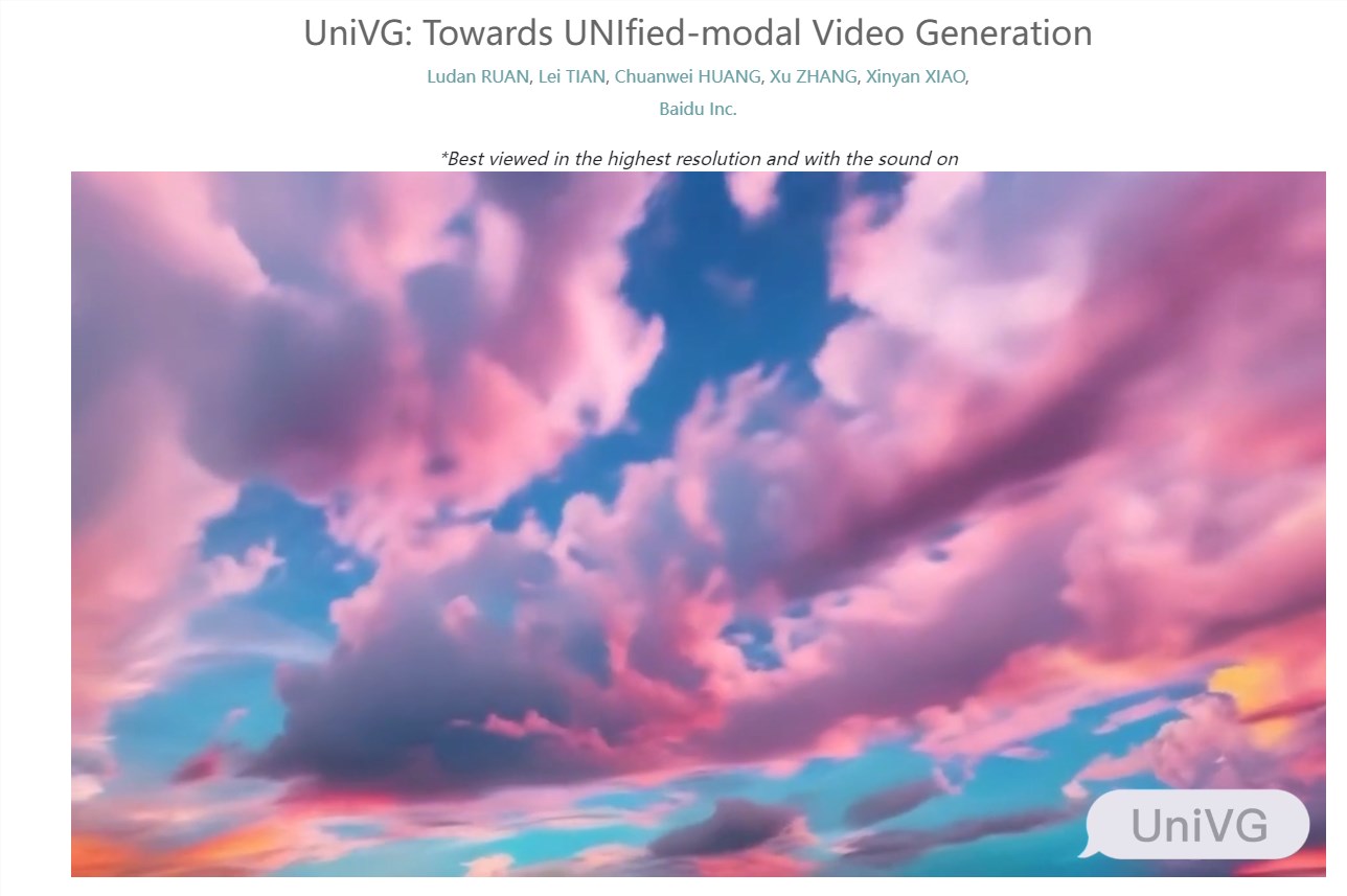百度推出视频生成模型UniVG 可处理各种文本和图像的组合输入