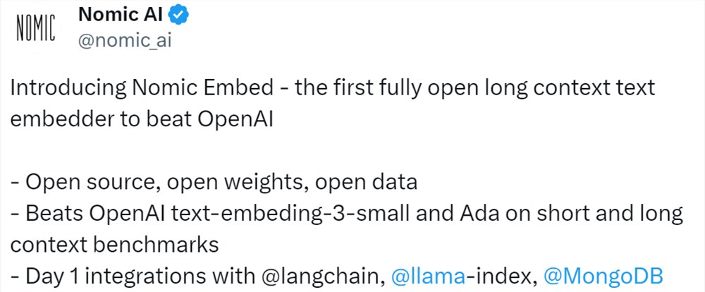 击败OpenAI，权重、数据、代码全开源，能完美复现的嵌入模型Nomic Embed来了
