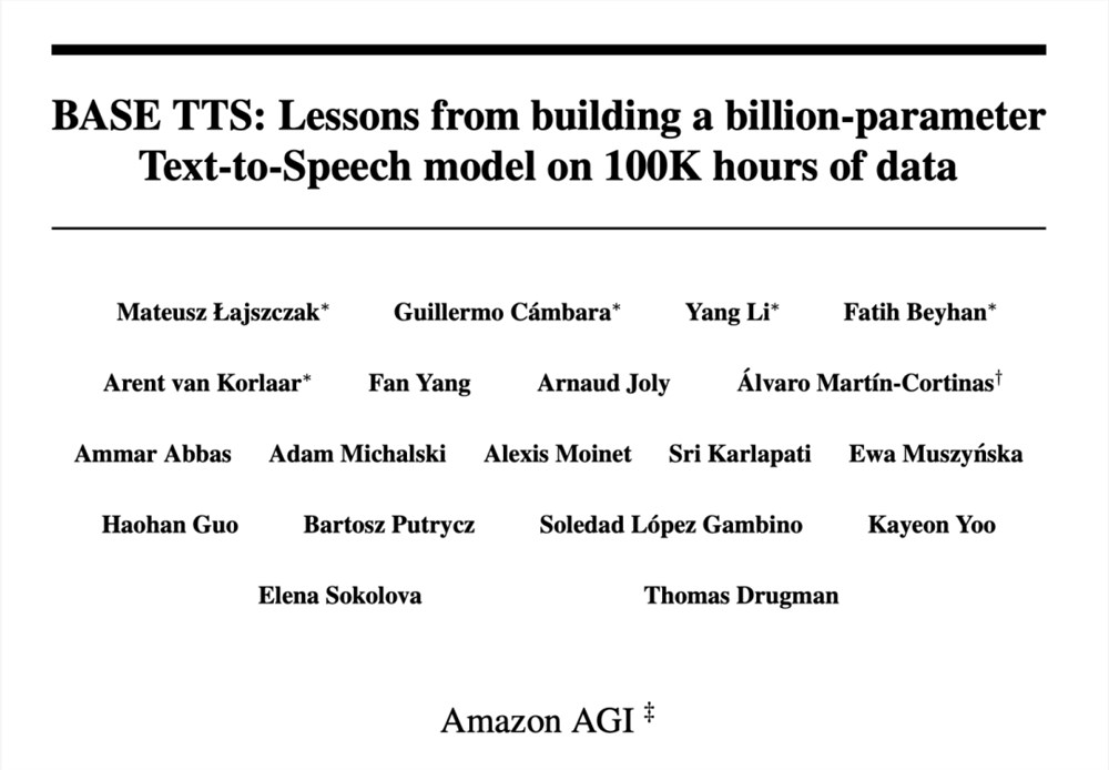 语音生成的「智能涌现」：10万小时数据训练，亚马逊祭出10亿参数BASE TTS