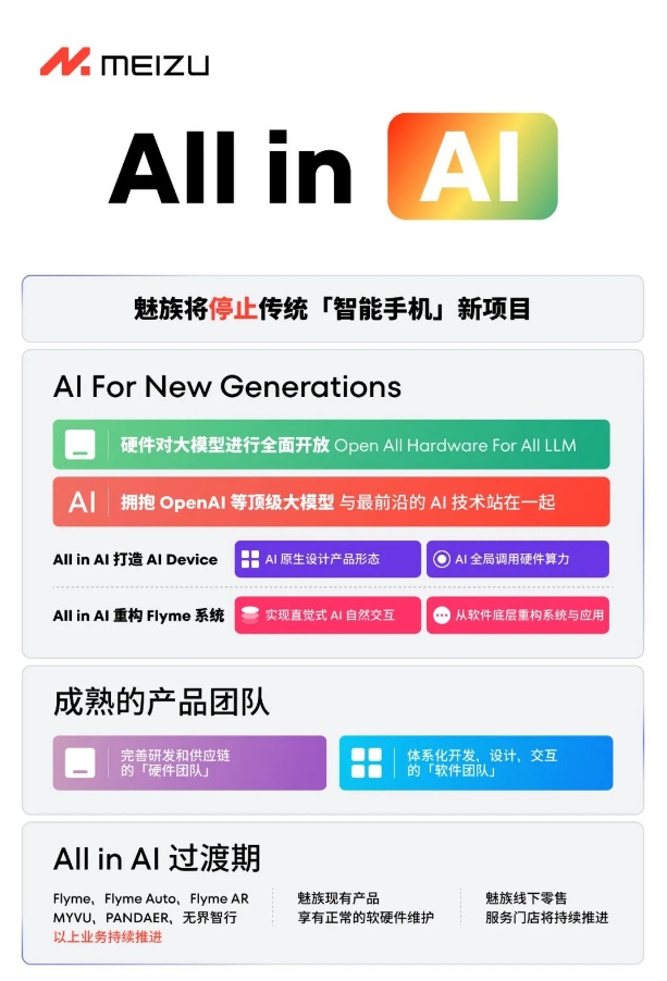 魅族 All in AI 将停止传统「智能手机」新项目