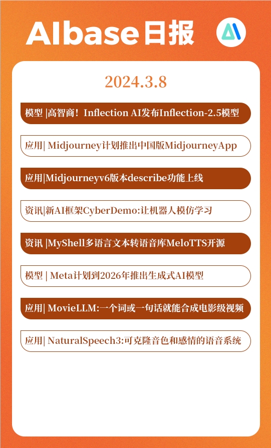 今日AI：GPT4强敌Inflection-2.5模型发布；Midjourney要推中国版APP；MovieLLM一句话生成电影