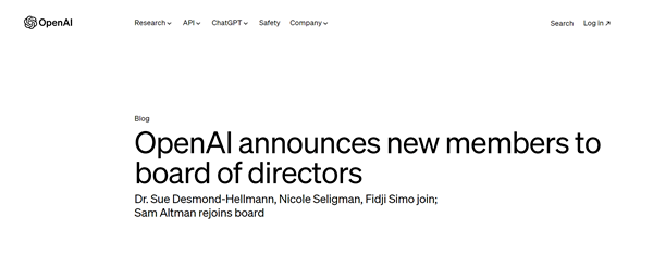 ​OpenAI董事会迎来新成员，Sam Altman回归及三位女性强人加盟
