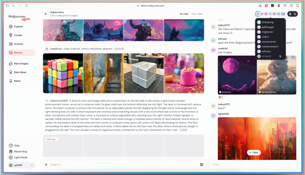 Midjourney推出新功能Room 用户可在聊天室中一起创作图像