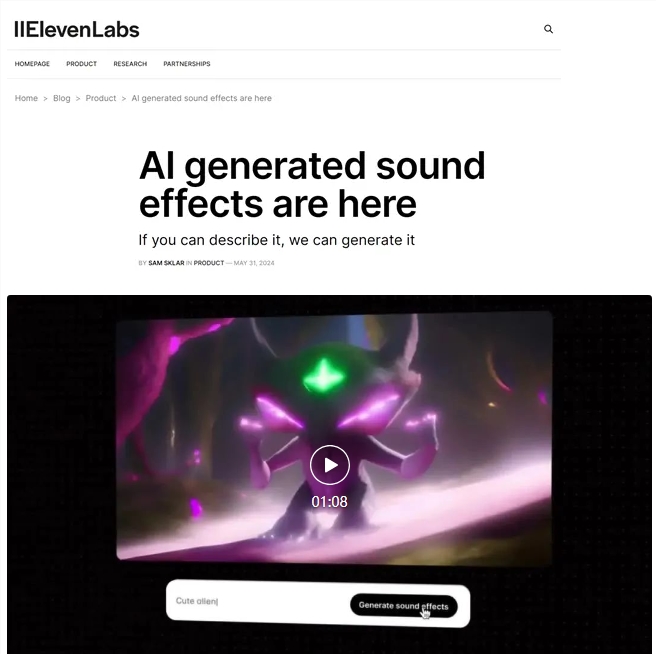 Elevenlabs 推出文本生成超逼真音乐特效功能，免费试用！