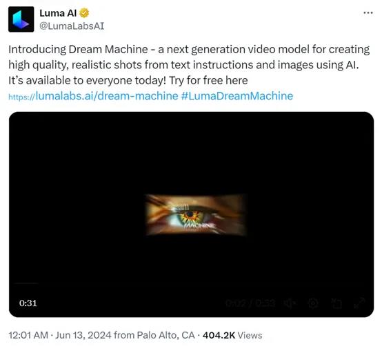 媲美Sora，免费使用！带物理模拟的，Luma AI文生视频模型Dream Machine开放使用